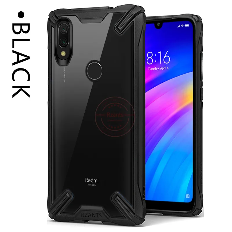 Rzants чехол для телефона Xiaomi Redmi Note 7 Чехол кристально прозрачный жесткий противоударный усиленный угловой прочный тонкий Чехол - Цвет: Black