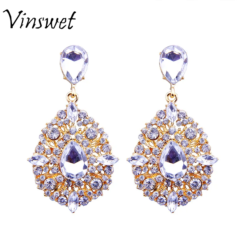 Vinswet Sparkly Copper Alloy Austria Zircon Earrings Women Bling Party Jewelry Elegant Rhinestone Stud VIN054 | Украшения и