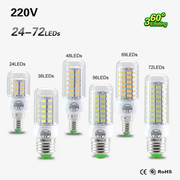 Фото Светодиодный светильник-Кукуруза E27 E14 220 В перем. Тока SMD 5730 светодиодный Светодиодный светильник-Кукуруза E27 E14 220 В перем. Тока SMD 5730 светодиодный