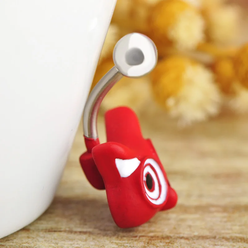 Кольцо для пирсинга пупка Funmor с Красной эмалированной совой мордочкой из