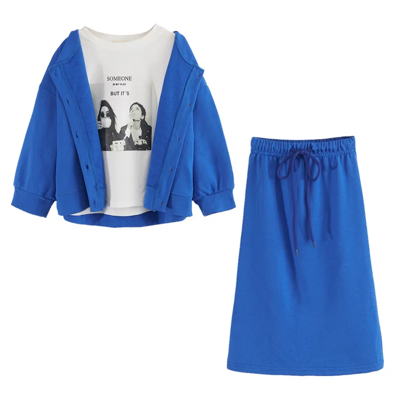 Fashion Kids Girls Clothing Sets Casual Cardigan Coat+T-shirt+ Skirt Suits 3pcs for Teenage Autumn Children Clothes School Sets