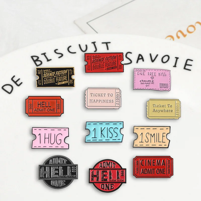 

Tickets Hug Enamel Pins Hell Custom Badges Brooches Various Fun Functions Denim Gifts for Couple Friends Jewelry Wholesale
