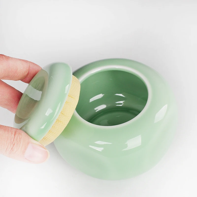 Керамическая чайная банка 50 грамм Caddy Jingdezhen Celadon нефритовый фарфор зеленый белый