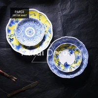 japanese blue and white ceramic plate yellow flower dinner plate small dishes seasoning plates 1pclot
