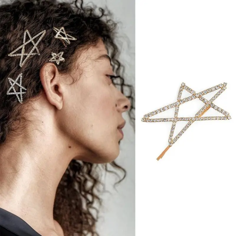 1 PC Hollow Heart Wedding Bridal Star Sign One Word Hairpin Women Glitter Rhinestone Hair Clip Side Bang Decorative Barrette | Украшения и