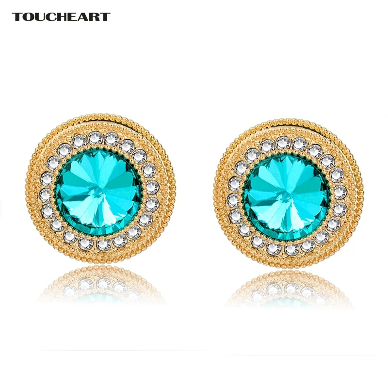 TOUCHEART Fashion Handmade Jewelry Round Blue Crystal Earrings With Stones For Women Gold Cubic Zirconia Stud Earings SER150078 | Украшения