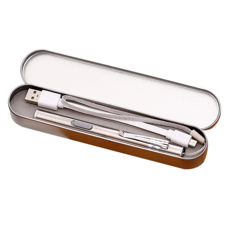 Желтый/белый медицинский фонарик USB перезаряжаемая ручка из нержавеющей стали