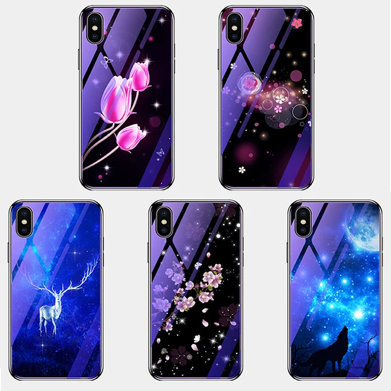 For Xiaomi 8 LITE 8SE 9 9SE PLAY 5X 6X 6 Case Plating Painted Blue Light Glass Cover on for Redmi S2 5A 7A Note 3 4X 5 7 case |