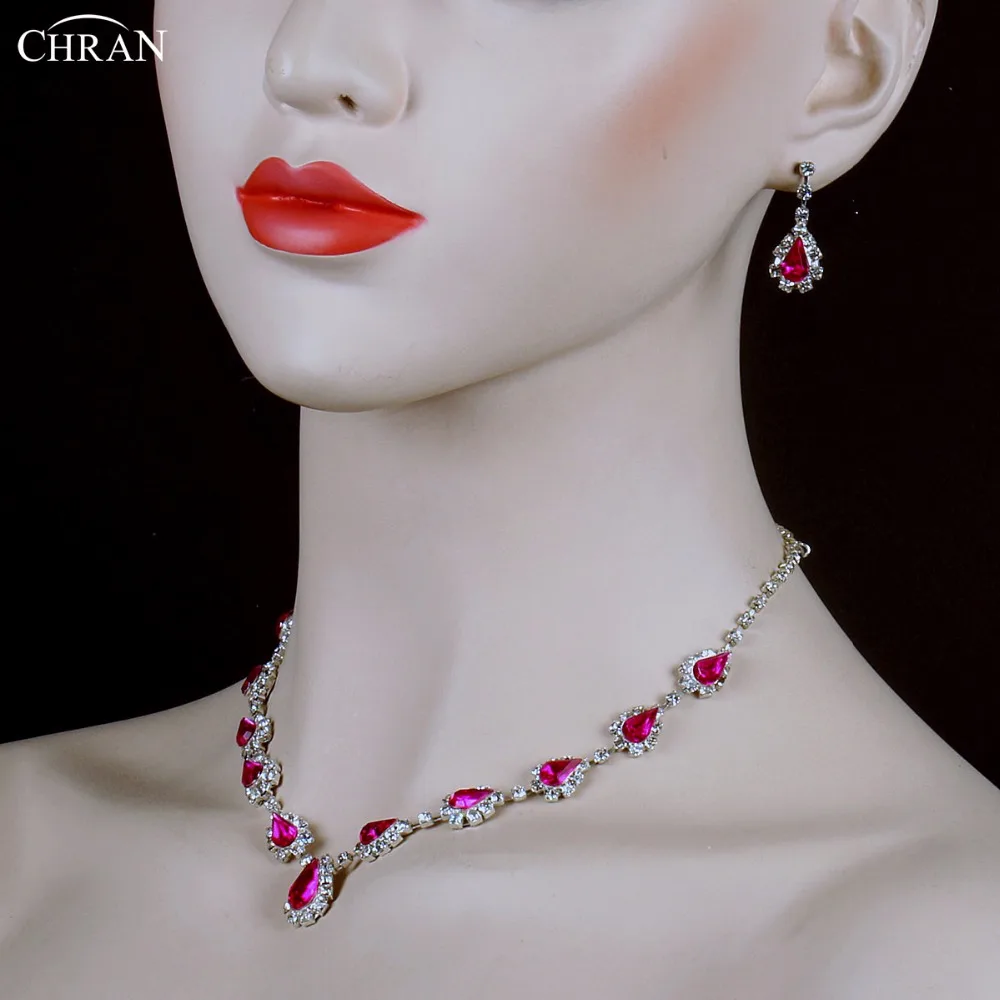 Chran простой Дизайн ссылка Teardrop Кристалл Свадебный комплект ювелирных с