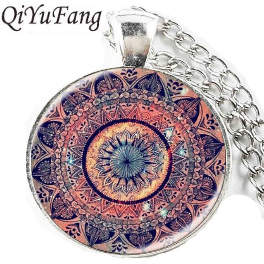 

QiYuFang Mandala Flower Crystal Pendant Necklace Jewelry Chain Free Shipping Gift Men Necklaces Women Brithday