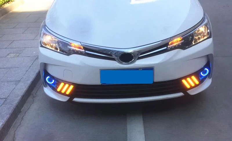 Для Toyota Corolla светодиодные дневные ходовые огни 12 В ABS DRL желтые поворотные сигнальные огни с синими ангельскими глазами