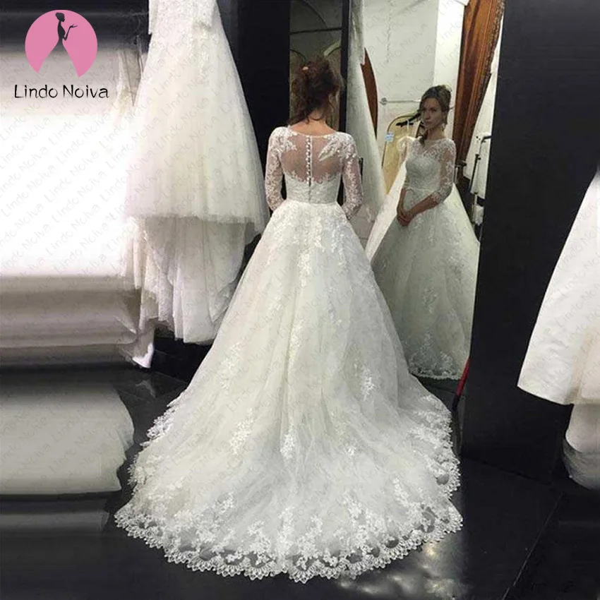 Vestido De Noiva винтажные кружевные свадебные платья трапециевидный вырез со шлейфом