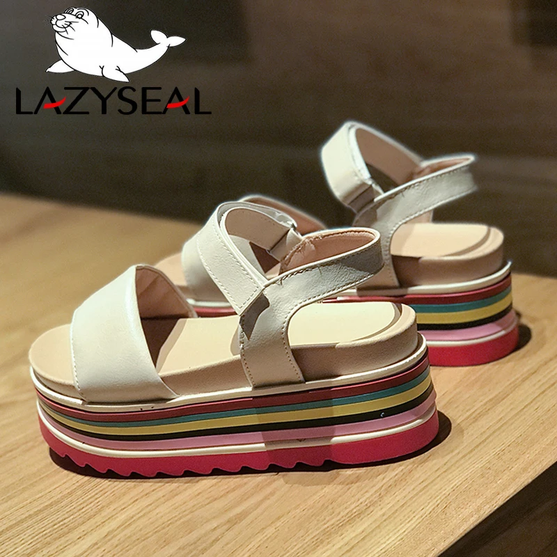 LazySeal/яркие женские босоножки на танкетке женская летняя пляжная обувь Новые