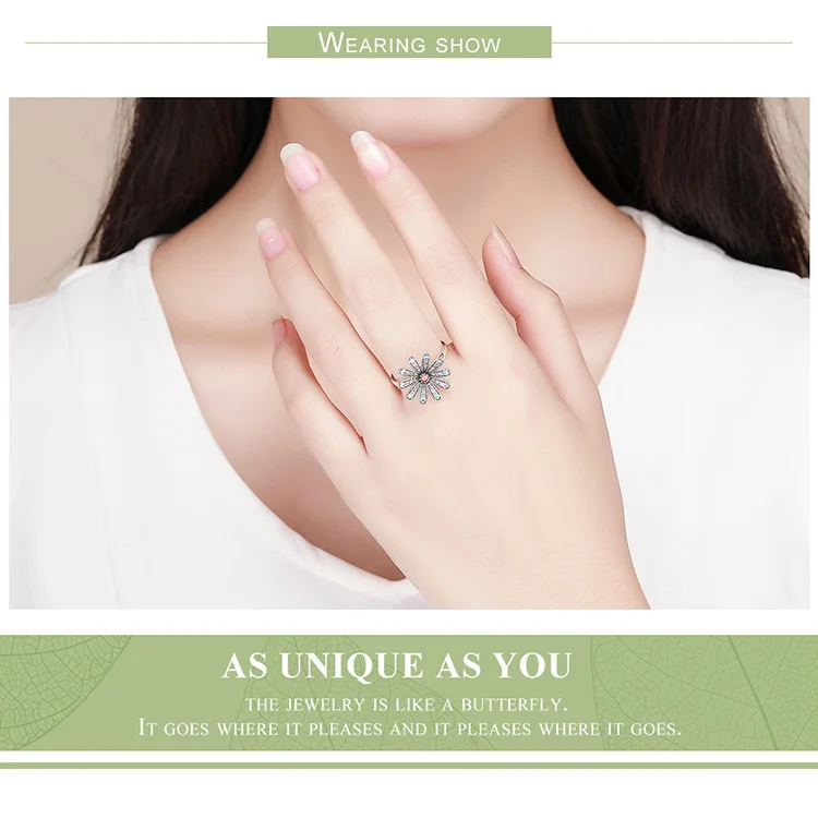 WOSTU Hot Sale 925 Sterling Silver Sparkling Daisy Flower Finger Rings For Women Fashion Engagement Ring Jewelry Gift CTR011
