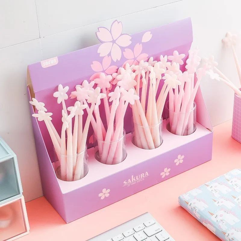 2 шт./лот креативная гелевая ручка Kawaii с милым цветком Черная для письма