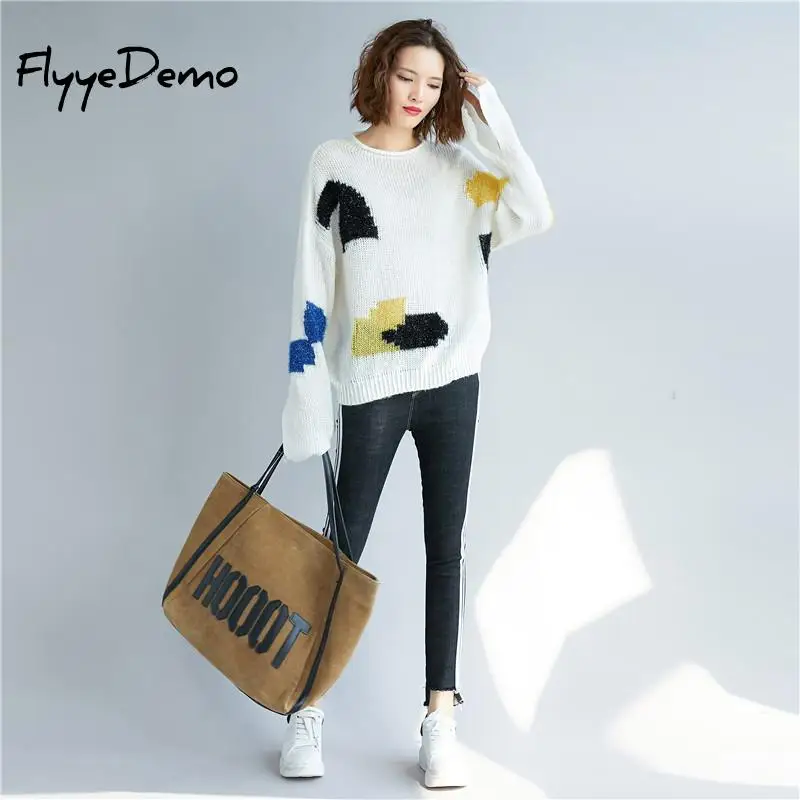 Contrast Color Autumn Sweater Women 2018 Long Sleeve Jumper Loose And Pullover Knitted Female Pull Femme | Женская одежда