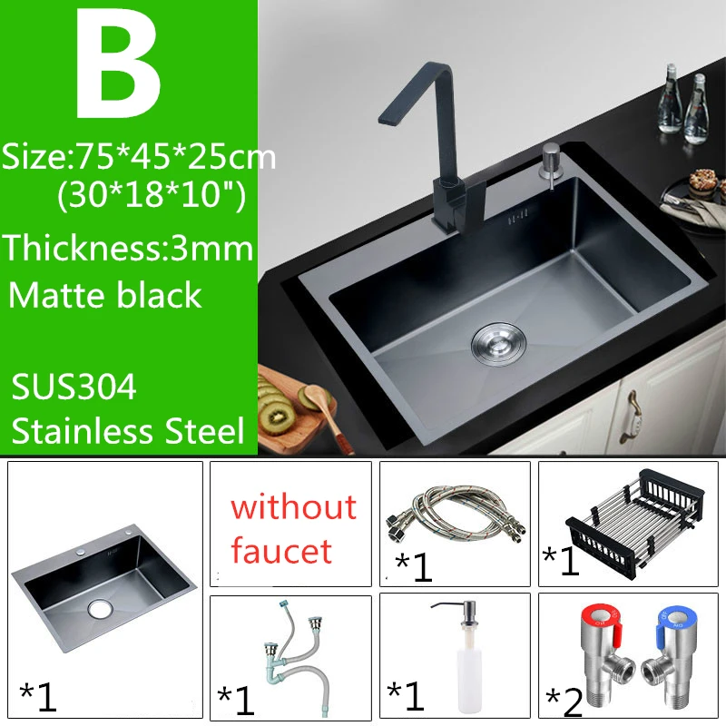 

Nano Black 30-inch 11 Gauge Sink Stainless Steel Kitchen Sinks Undermount Hand Thickened Kitchen Single Slot with Drain Strainer