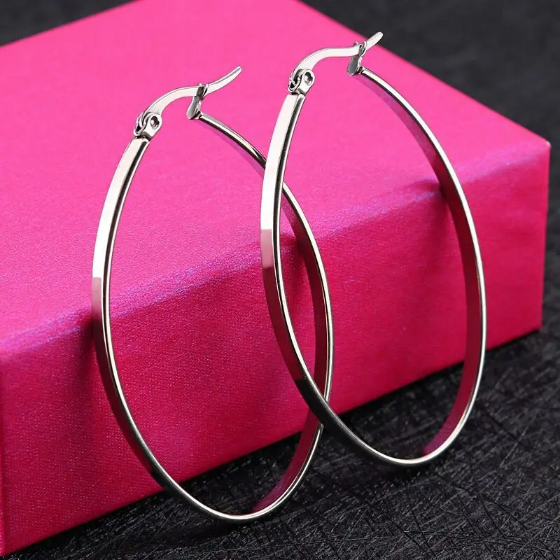 Wholesale Jewelry -(3pairs/Lot) Titanium steel Smooth Oval Circle Hoop Earrings For Women Fashion Gold Color 3 Size | Украшения и