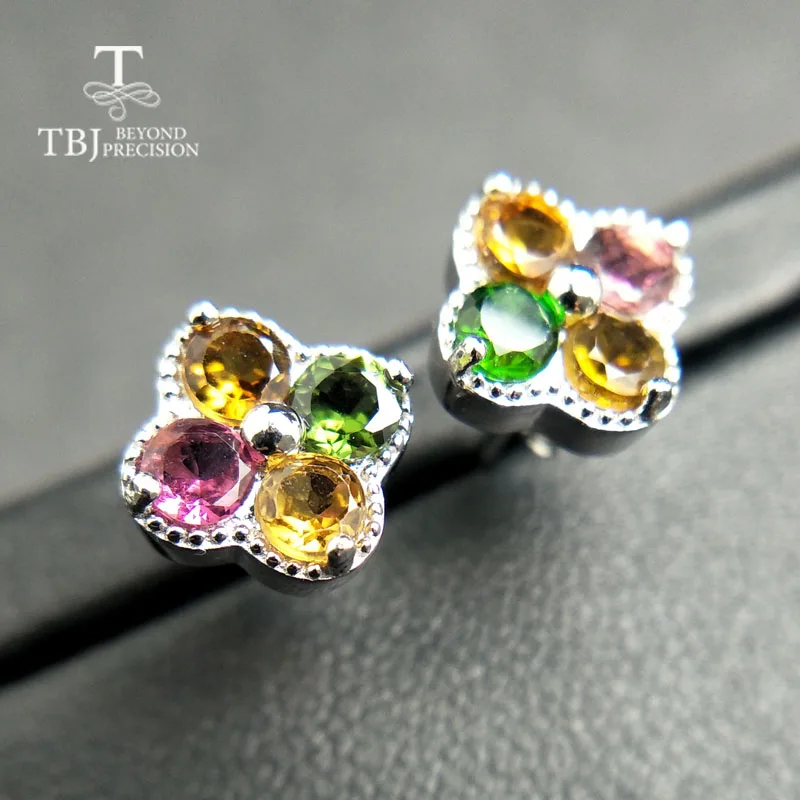 

TBJ,Cute small romantic natural tourmaline earring in 925 sterling silver for women fine jewelry for anniversary with gift box