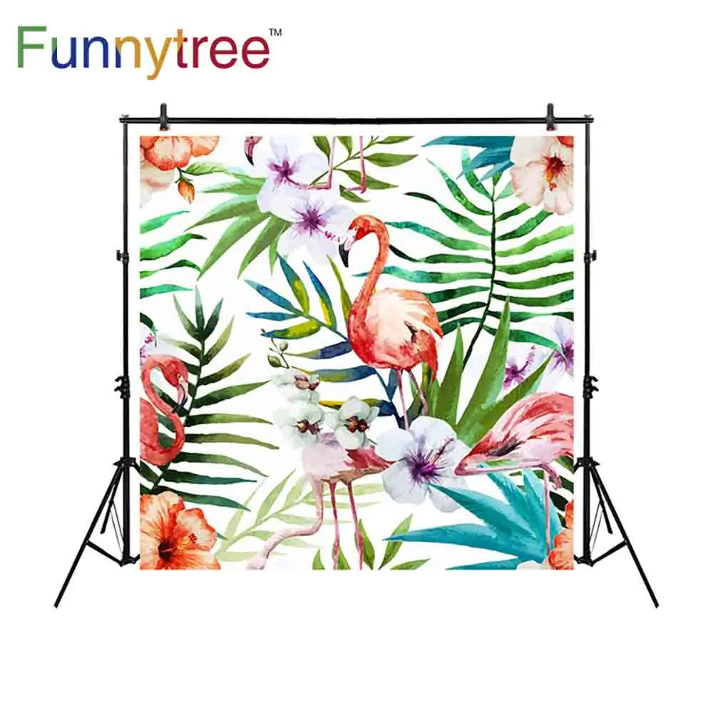 

Funnytree thin Vinyl Photography Backdrops flamingo pattern watercolor spring seamless tropical palm photo background photocall