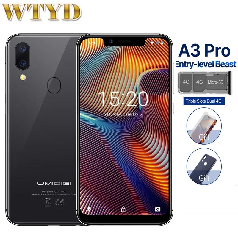 Смартфон UMIDIGI A3 Pro глобальная версия полный экран 5 7 дюйма 19:9 3 ГБ + 32