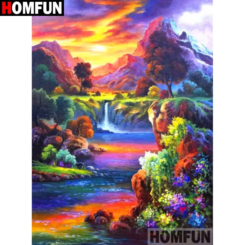 

HOMFUN Full Square/Round Drill 5D DIY Diamond Painting "Waterfall sunset" 3D Diamond Embroidery Cross Stitch Home Decor A19087