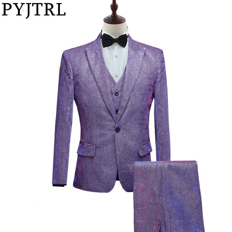 PYJTRL новые мужские модные блестящие измененные красочные костюмы из 3 предметов