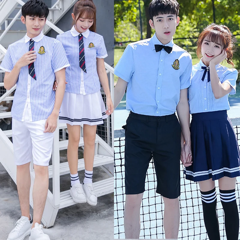 Школьная форма набор 2019 новый стиль лето британская короткорукавная рубашка + юбка dj Navy двухчастный.