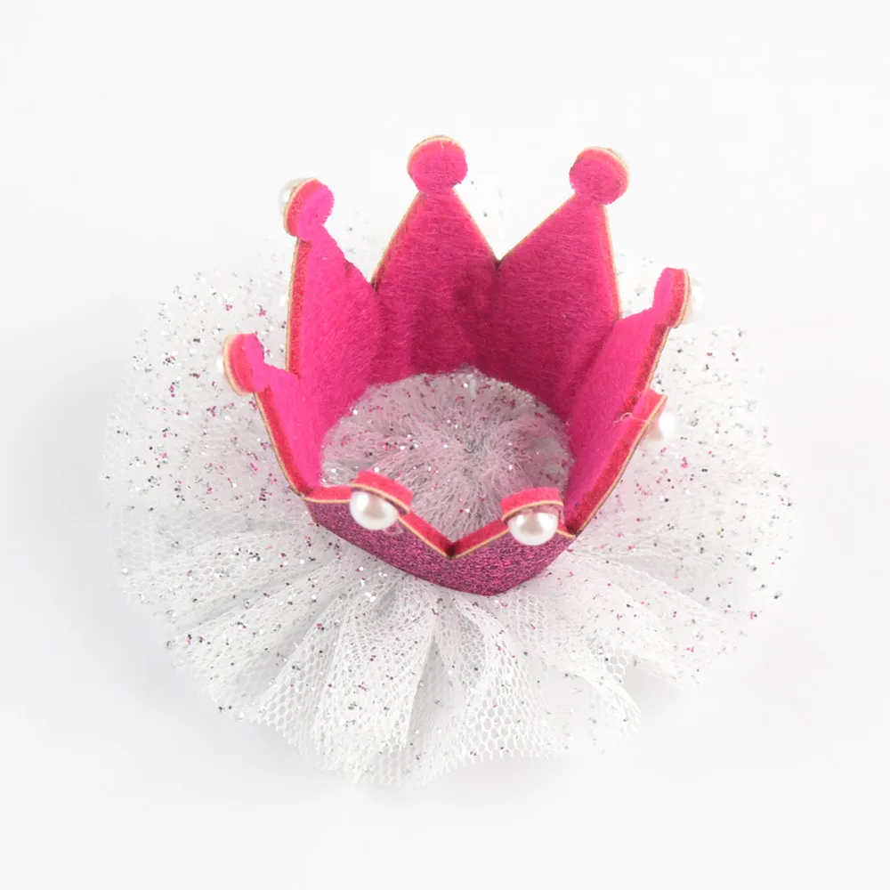 Золотая фетровая корона с белыми фатиновыми цветами незаконченная 1-я годовщина фотоаксессуара DIY ободок для волос GC05.