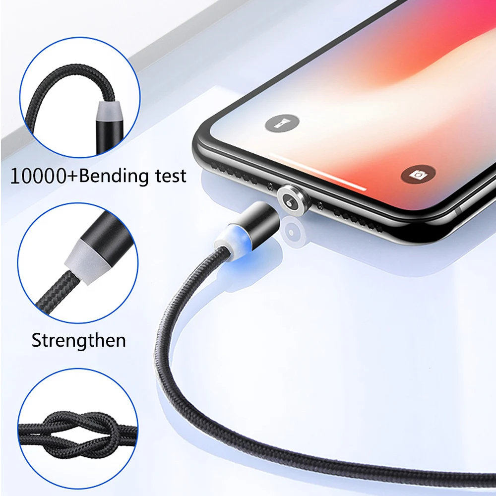 FBYEG СВЕТОДИОДНЫЙ Магнитный зарядный кабель для iPhone X, XR, XS, Max, 8, 7, кабель Micro USB, магнитное зарядное устройство USB/кабель type-C для samsung, Xiaomi