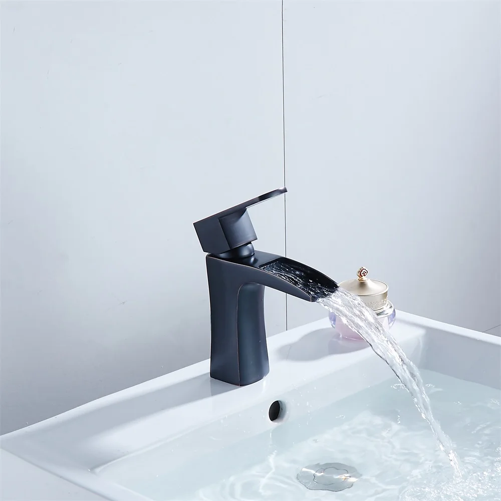 Black Basin Faucets Waterfall Faucet Bathroom Single handle Mixer Tap Bath black Brass Sink Water Crane | Обустройство дома