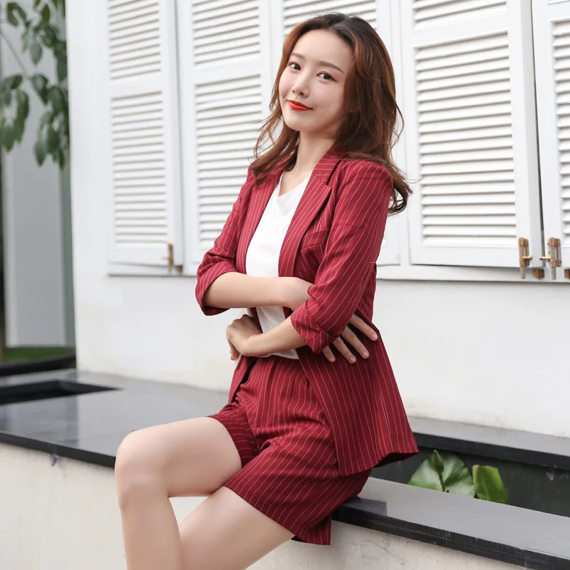 Женский костюм с брюками женский летний облегающий блейзер в полоску модный