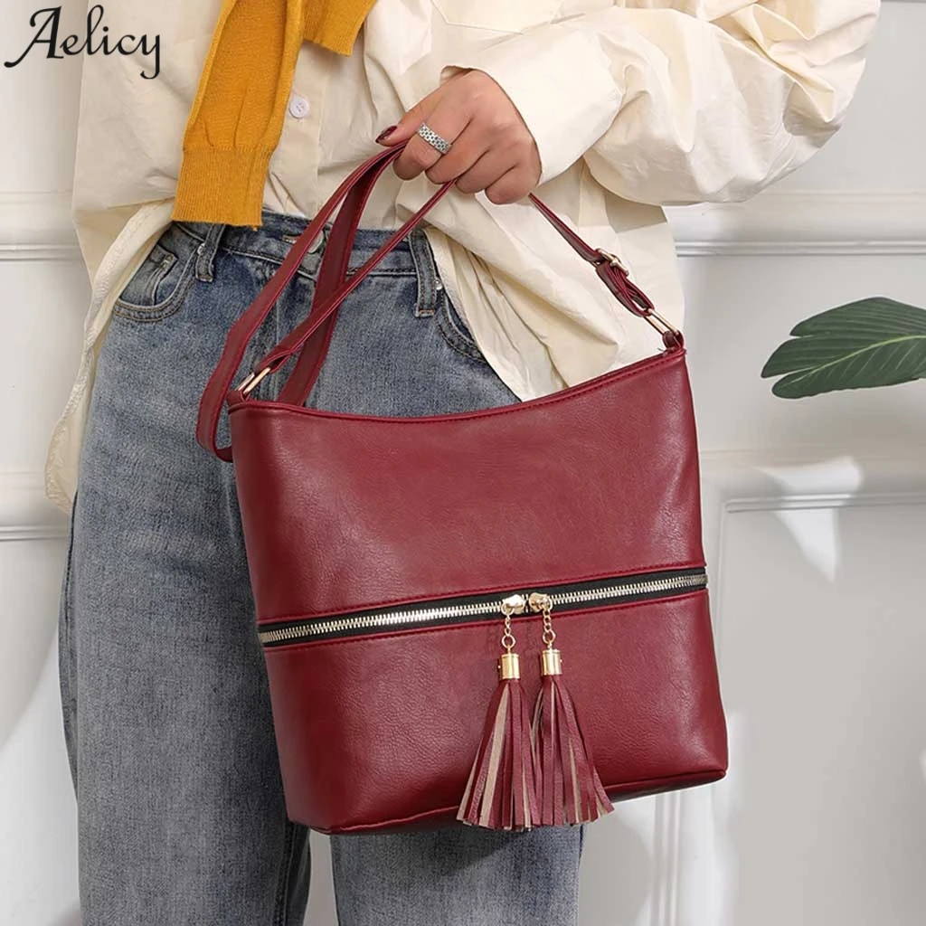 Женская сумка мессенджер Aelicy модная однотонная из искусственной кожи с клапаном