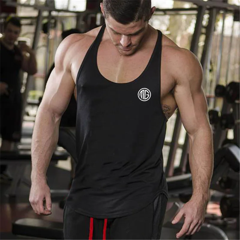 

Muscleguys Brand Bodybuilding Clothing fitness Racerback Tank Top Men Sportwear Sleeveless Vest Cotton Singlets Muscle Shirt