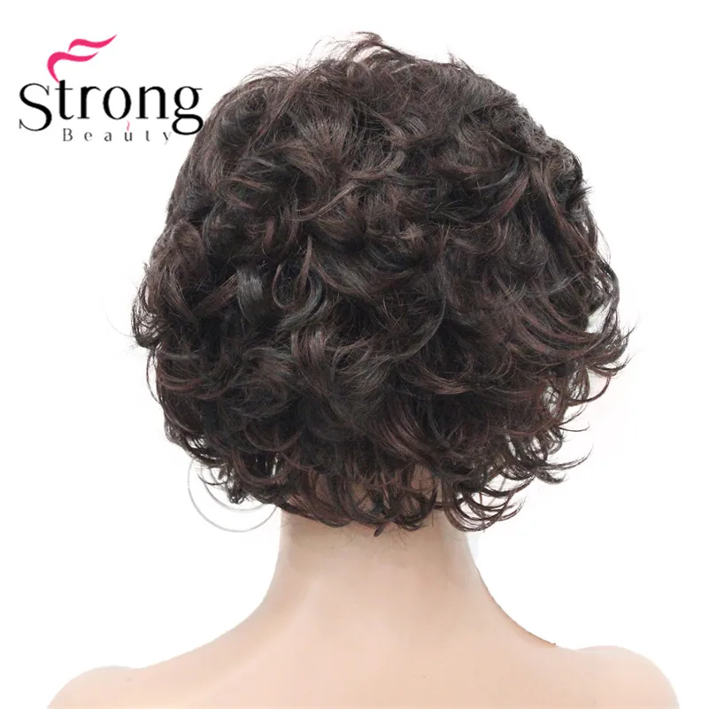 StrongBeauty короткий парик мягкий взъерошенные кудри коричневый выделяет полный синтетические парики выбор цвета - Цвет: 33-2