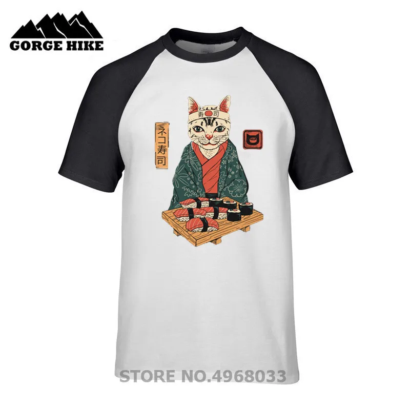 Мужская футболка с коротким рукавом Ukiyo E Funny Samurai CAT уличная одежда в японском