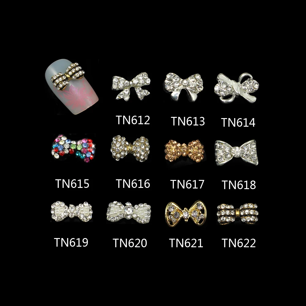 Blueness 10 Pcs Clear AB Colorful Nail Rhinestones Nails Gold Silver 3D Alloy Butterfly Bow Tie Design Art Decorations | Красота и