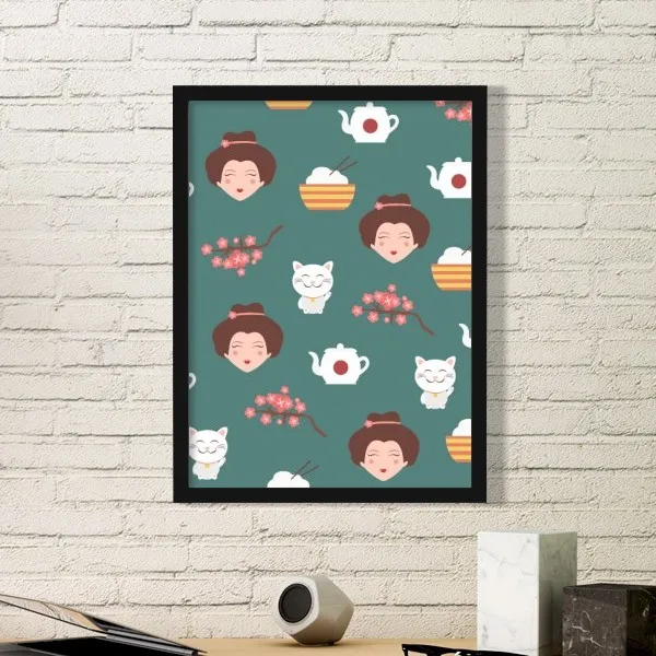 Кошка Фортуны Япония культура милая девушка зеленое кимоно кукла художественная