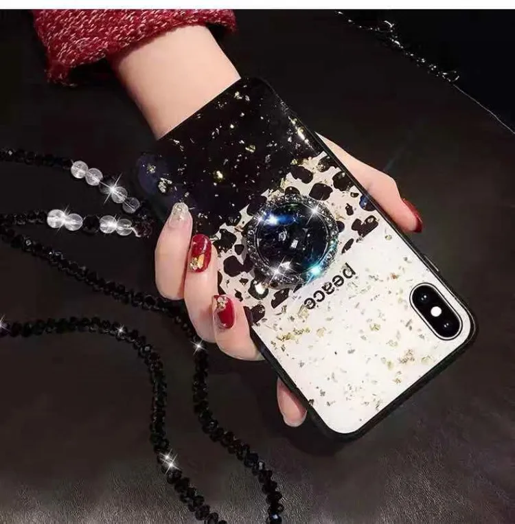 Luxury Leopard Diamond Holder Crystal Strap for iphone S 6 7 8 plus X XR MAX Samsung galaxy S8 S9 Plus S10 S10P S10E capa |