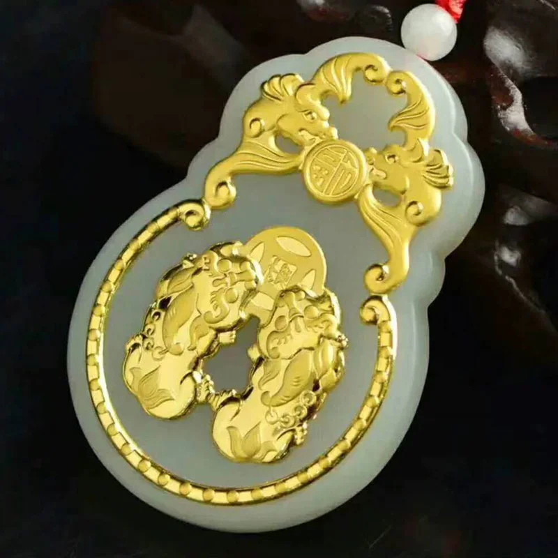 Золотая подвеска HeTian Jade Brave BODIES ожерелье летучая мышь из нефрита 24 K китайские