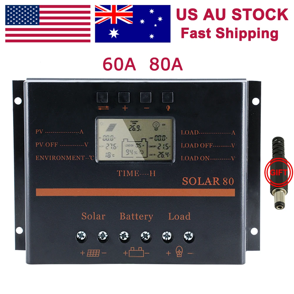 PowMr 60A 80A PWM Solar Charge Controller 12V 24V Auto Battery Controllers Light Timer Control Regulator|control briefs|controller for android