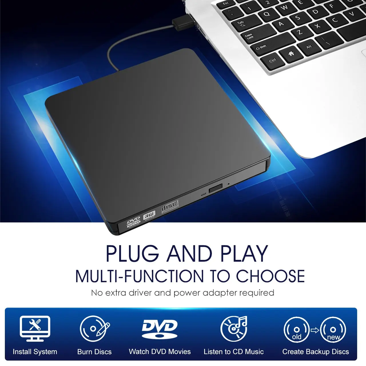 YiYaYo внешний CD привод USB 2,0 DVD RW горелки Писатель Оптический привод CD rom плеер для Windows 7/8/10/XP/Mac OS ноутбука