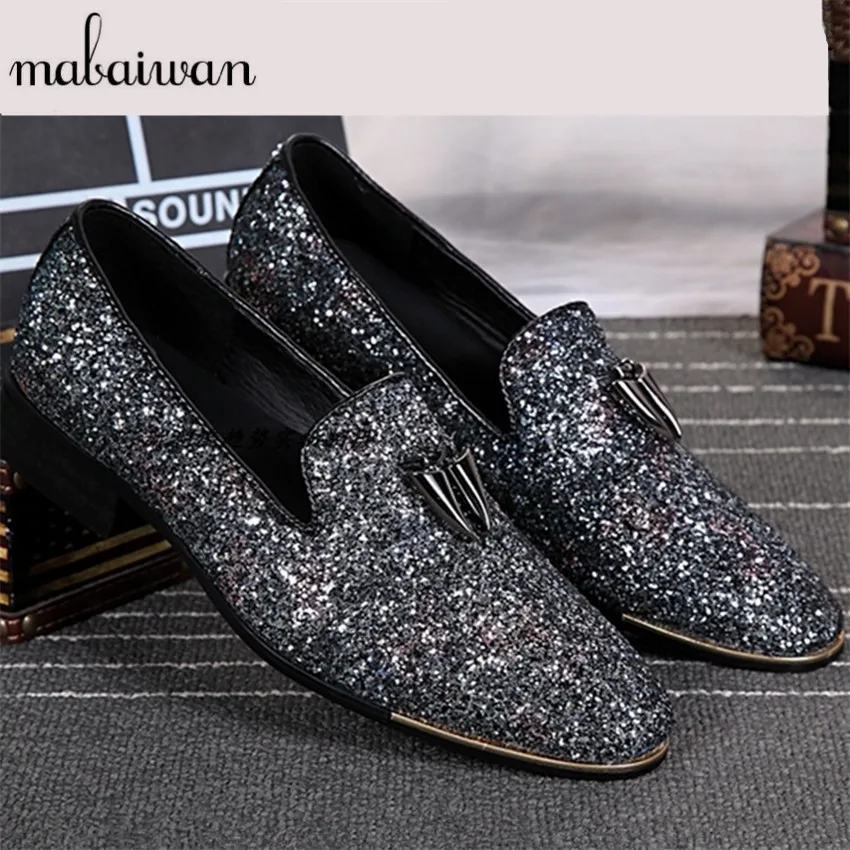 2017 г. модные мужские свадебные модельные туфли из кожи с блестками на плоской