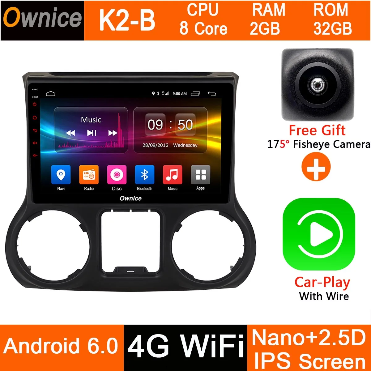 Android 9,0 8 Core 10," ips 4G+ 32G автомобильный проигрыватель с радио и GPS для Jeep Wrangler 2011 2012 2013 DSP CarPlay ADAS - Цвет: K2-B-CarPlay