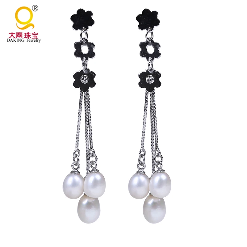 Серьги с длинной цепочкой и жемчугом серьги белым пресноводным из серебра 925