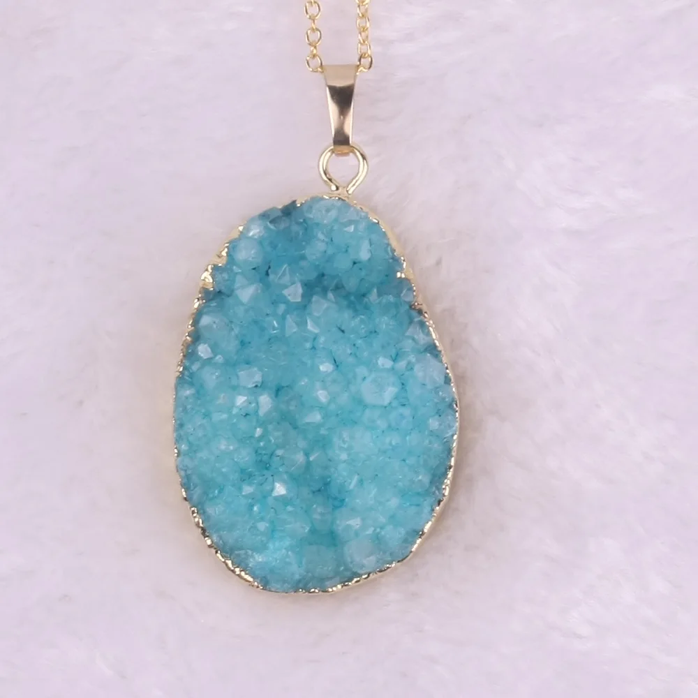 Druzy Drusy золотистое ожерелье с подвеской из натурального камня кулон цепочкой|teardrop