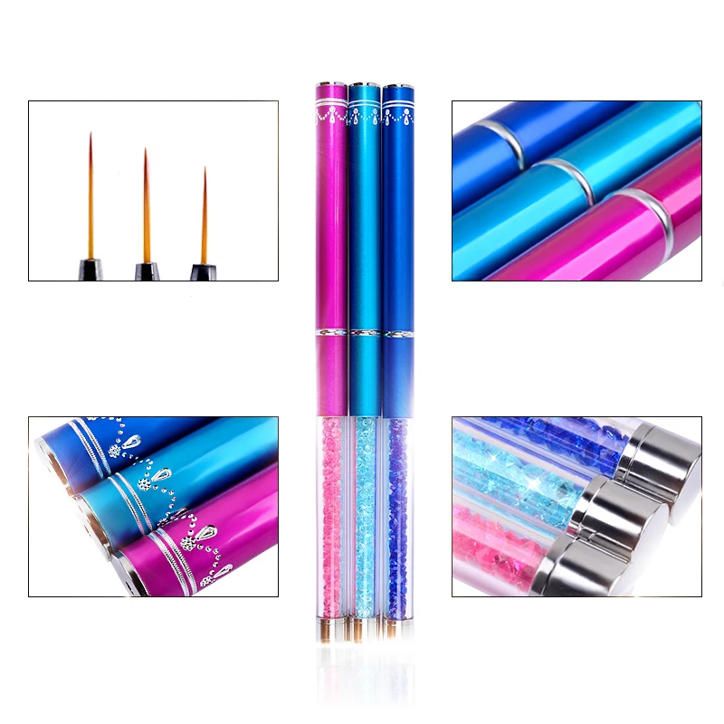 

1pcs Rhinestones 4 colors Nail Art Brush Pen For Drawing Lines Painting Carving UV Gel Salon DIY Design Nail Decorations Tools