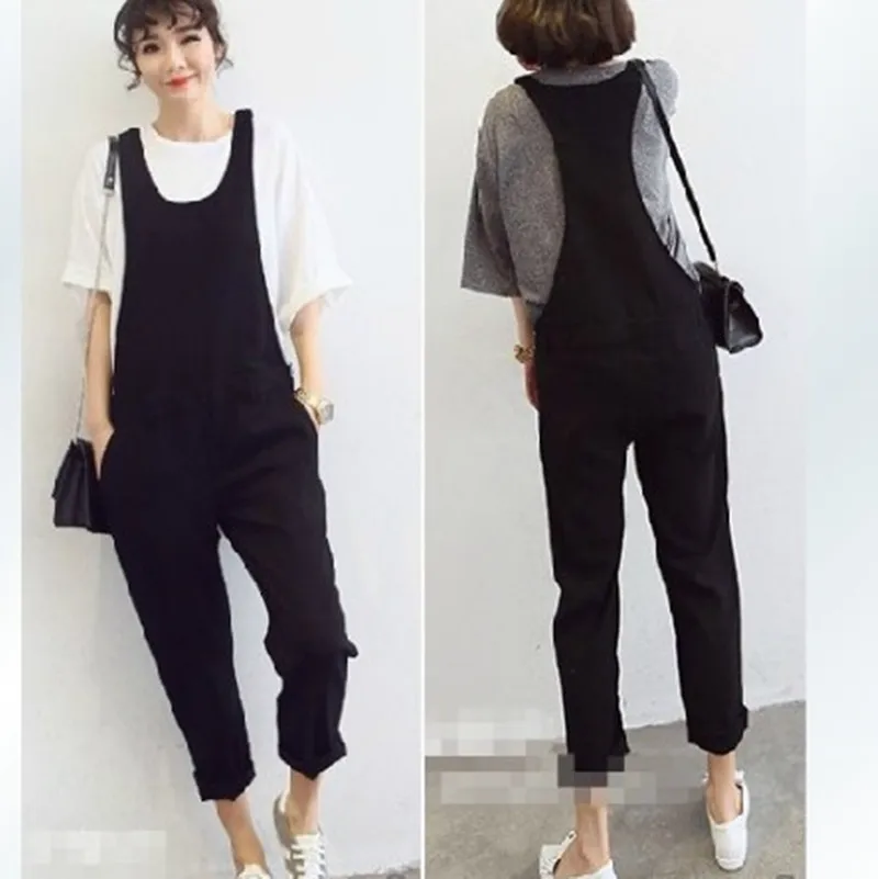 Free Shipping 2021 New Plus Size Customized XS-10XL All-match Bib Pants Jumpsuit And Rompers Casual Pants Black Cotton Women