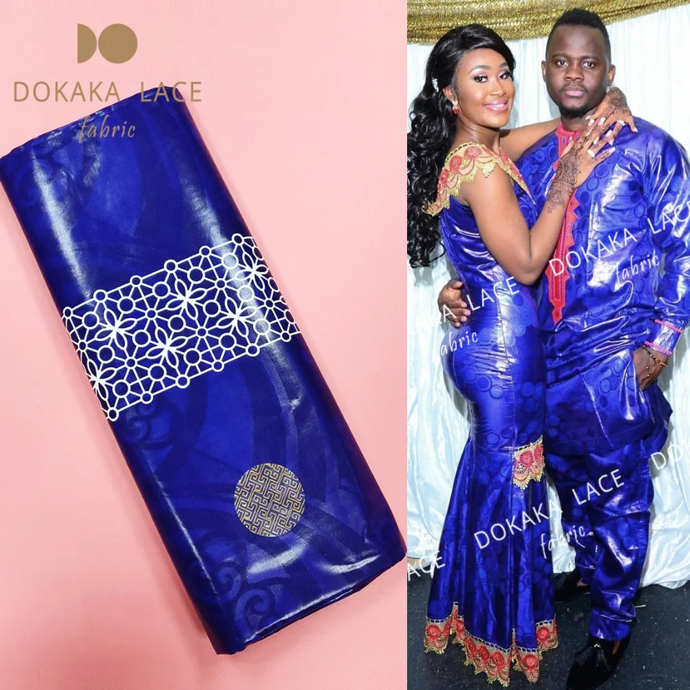 Кружевной ткани 5 ярдов королевский синий базин Riche 2019 Высококачественный