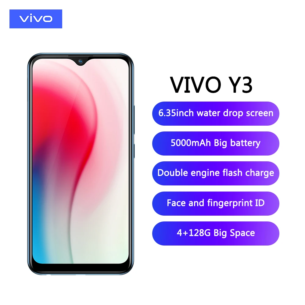 Vivo Y3 мобильный телефон 4G ram 128G rom 5000 mAh батарея лицо ID 6 35 &quotэкран капли воды
